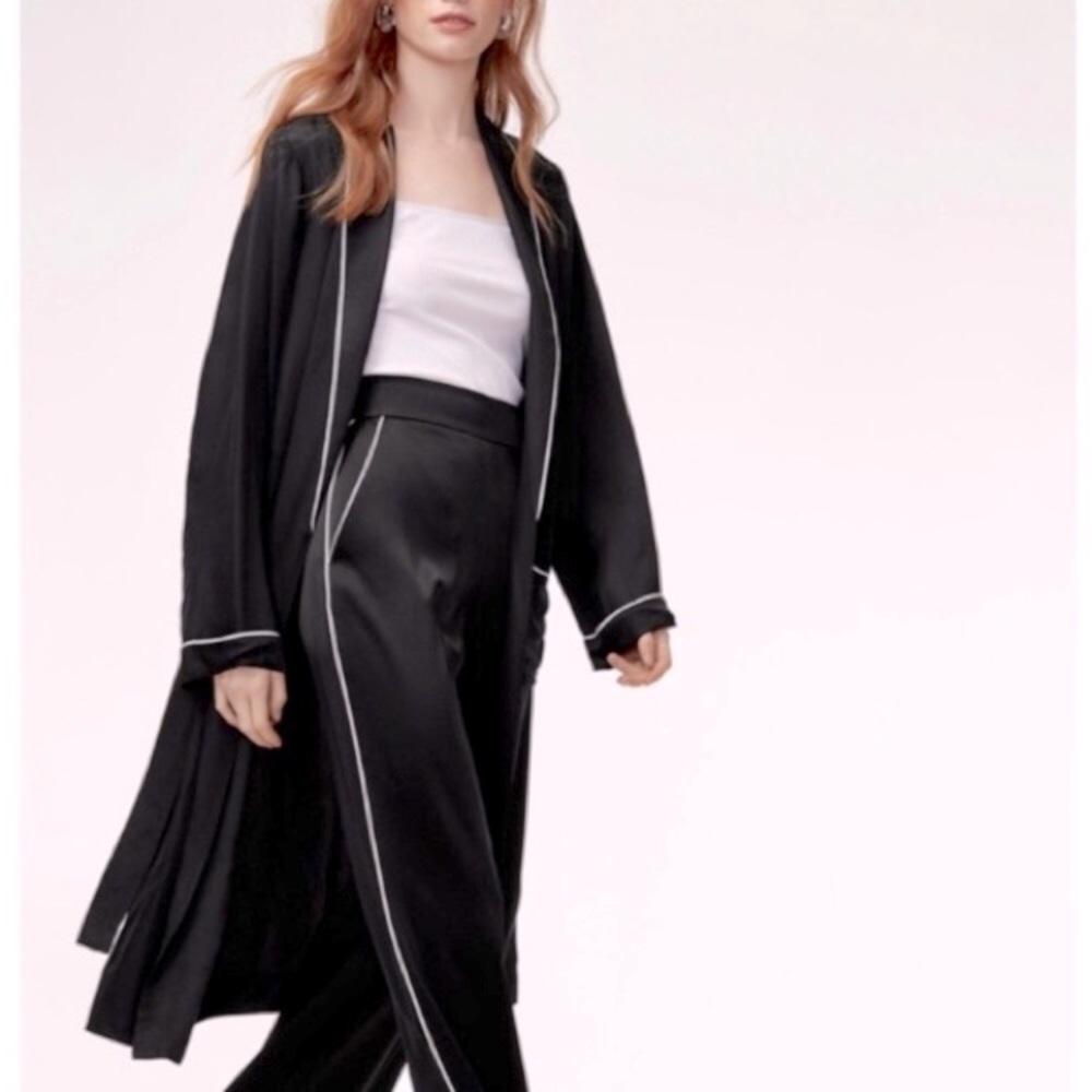 Wilfred Black Longline Duster Jacket with White Piping
